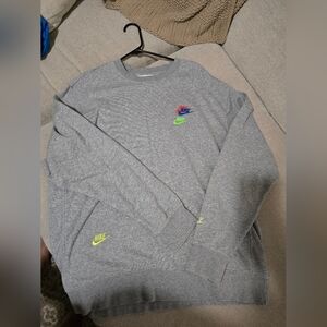 Nike Heather Gray Sweatshirt with Neon Accents